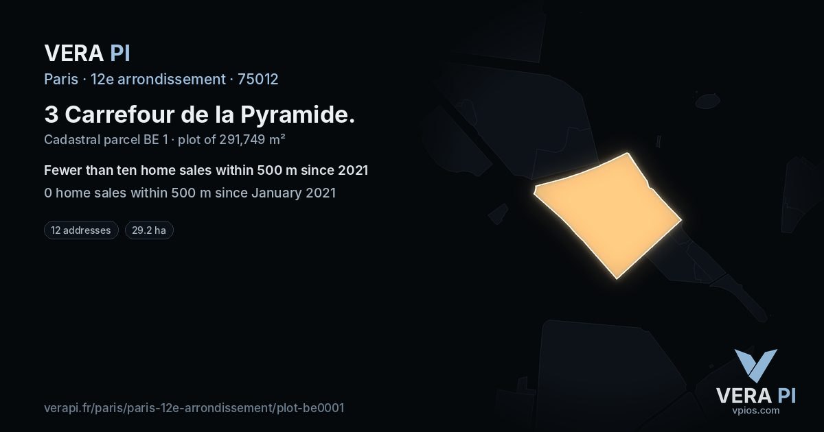 3 Carrefour de la Pyramide, 12e arrondissement at night – the plot lit, the parcels around coloured by the prices near them