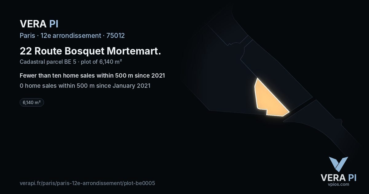 22 Route Bosquet Mortemart, 12e arrondissement at night – the plot lit, the parcels around coloured by the prices near them