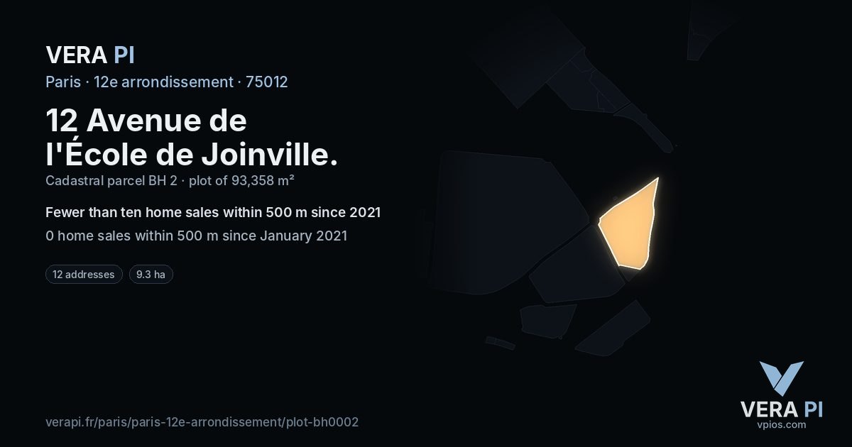 12 Avenue de l'École de Joinville, 12e arrondissement at night – the plot lit, the parcels around coloured by the prices near them