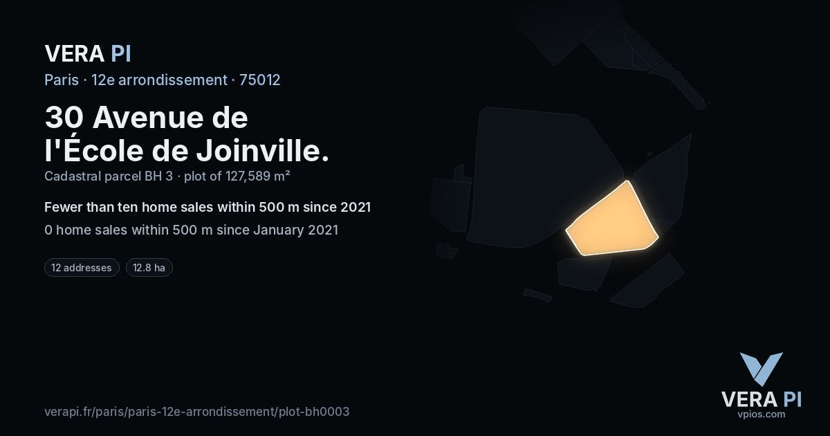 30 Avenue de l'École de Joinville, 12e arrondissement at night – the plot lit, the parcels around coloured by the prices near them