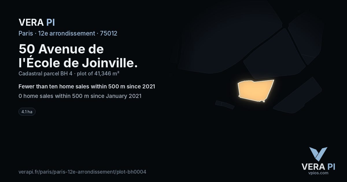 50 Avenue de l'École de Joinville, 12e arrondissement at night – the plot lit, the parcels around coloured by the prices near them