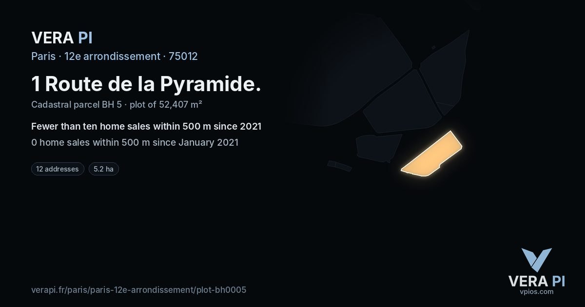 1 Route de la Pyramide, 12e arrondissement at night – the plot lit, the parcels around coloured by the prices near them
