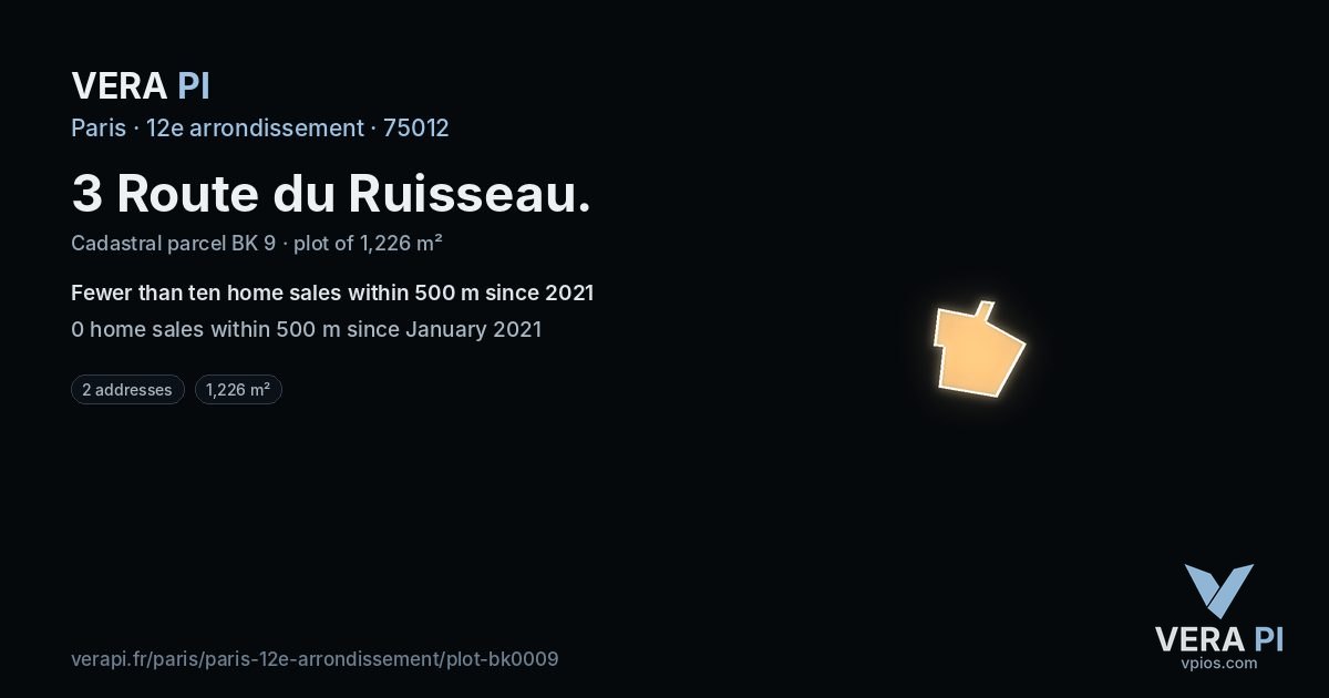 3 Route du Ruisseau, 12e arrondissement at night – the plot lit, the parcels around coloured by the prices near them