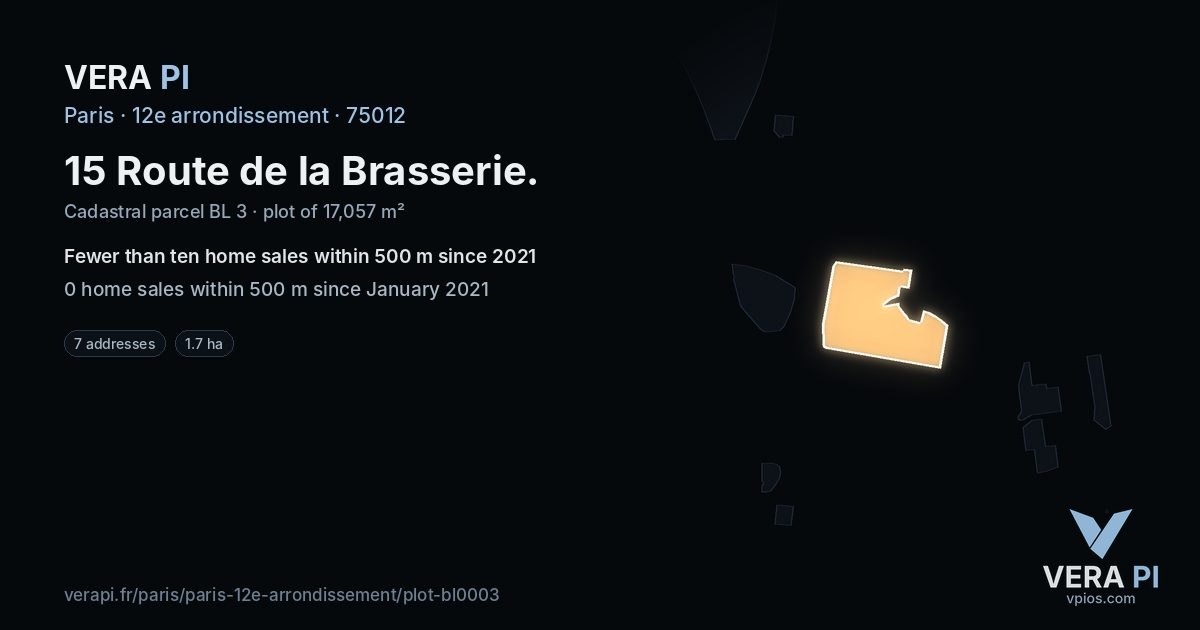 15 Route de la Brasserie, 12e arrondissement at night – the plot lit, the parcels around coloured by the prices near them
