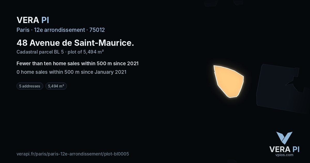48 Avenue de Saint-Maurice, 12e arrondissement at night – the plot lit, the parcels around coloured by the prices near them