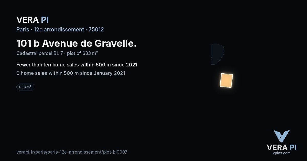 101 b Avenue de Gravelle, 12e arrondissement at night – the plot lit, the parcels around coloured by the prices near them