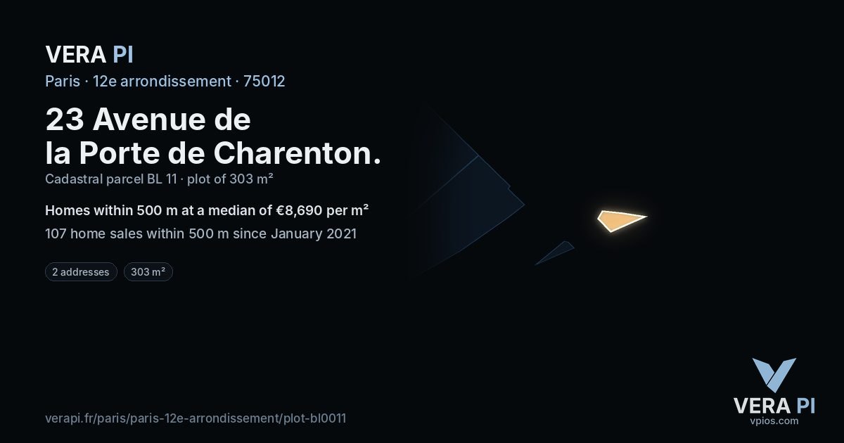 23 Avenue de la Porte de Charenton, 12e arrondissement at night – the plot lit, the parcels around coloured by the prices near them