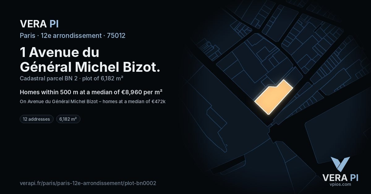 1 Avenue du Général Michel Bizot, 12e arrondissement at night – the plot lit, the parcels around coloured by the prices near them