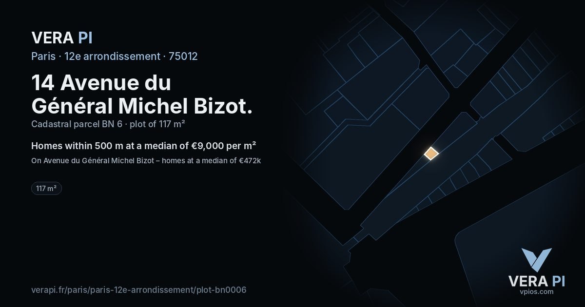 14 Avenue du Général Michel Bizot, 12e arrondissement at night – the plot lit, the parcels around coloured by the prices near them