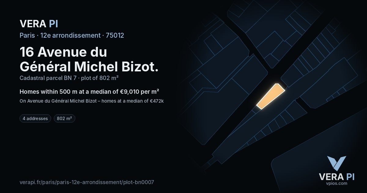 16 Avenue du Général Michel Bizot, 12e arrondissement at night – the plot lit, the parcels around coloured by the prices near them