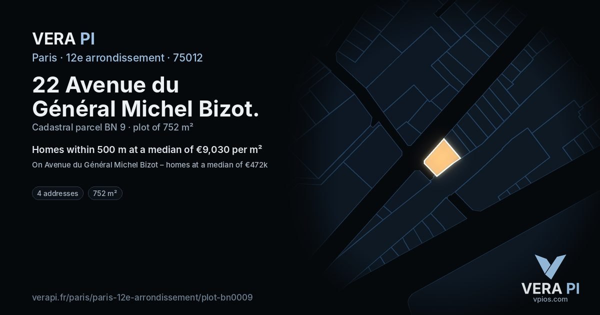 22 Avenue du Général Michel Bizot, 12e arrondissement at night – the plot lit, the parcels around coloured by the prices near them
