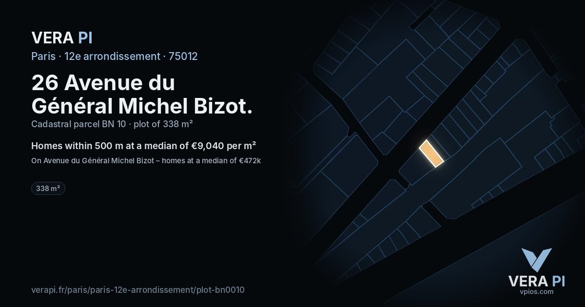 26 Avenue du Général Michel Bizot, 12e arrondissement at night – the plot lit, the parcels around coloured by the prices near them