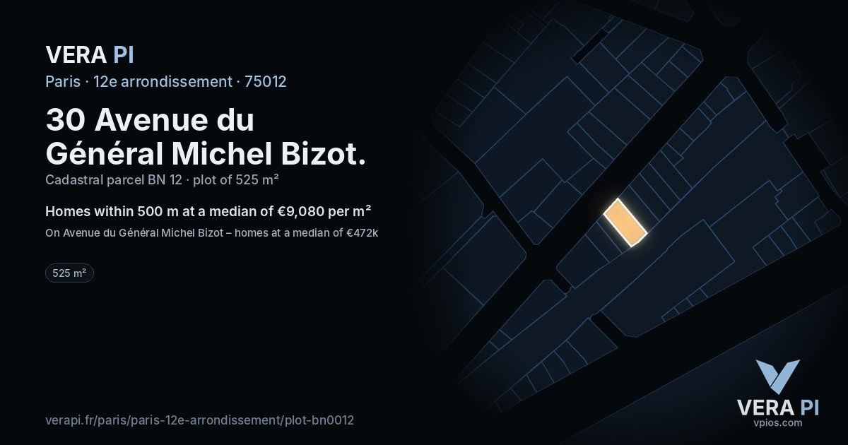 30 Avenue du Général Michel Bizot, 12e arrondissement at night – the plot lit, the parcels around coloured by the prices near them