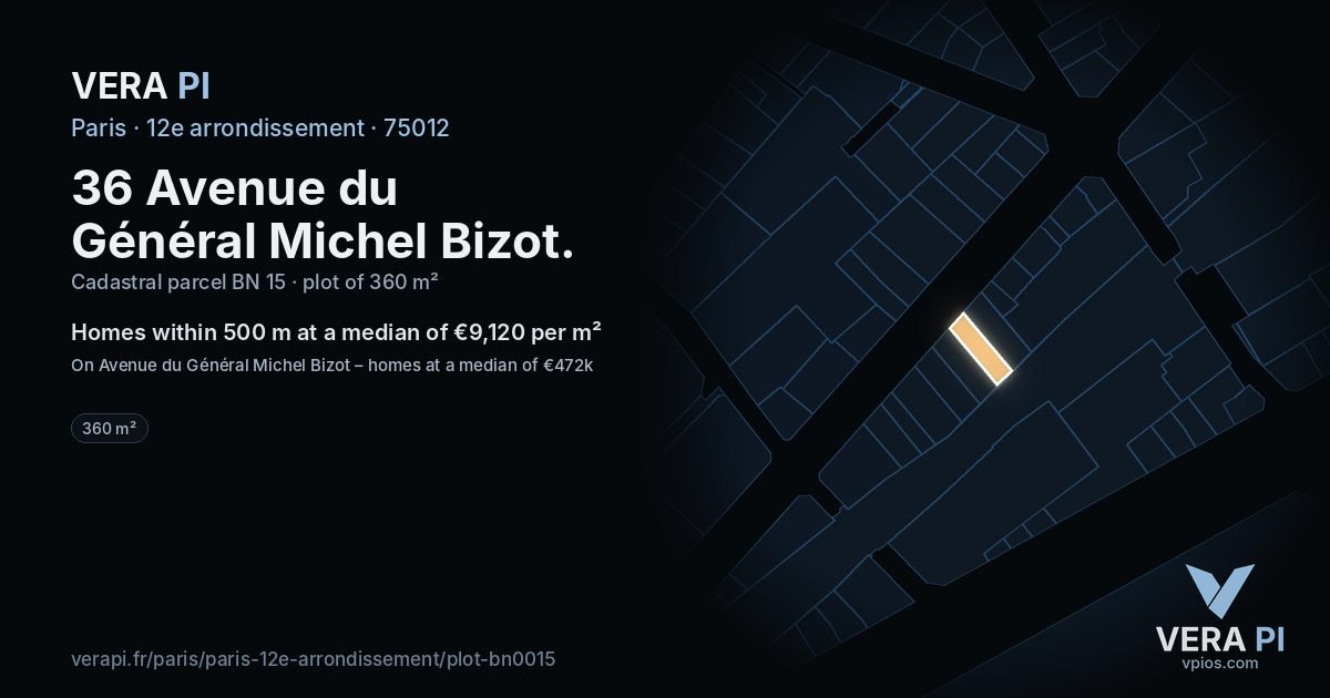 36 Avenue du Général Michel Bizot, 12e arrondissement at night – the plot lit, the parcels around coloured by the prices near them
