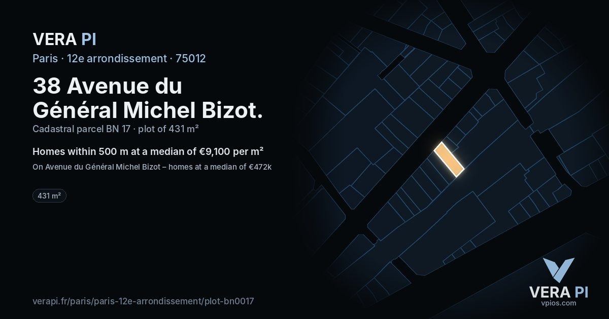 38 Avenue du Général Michel Bizot, 12e arrondissement at night – the plot lit, the parcels around coloured by the prices near them