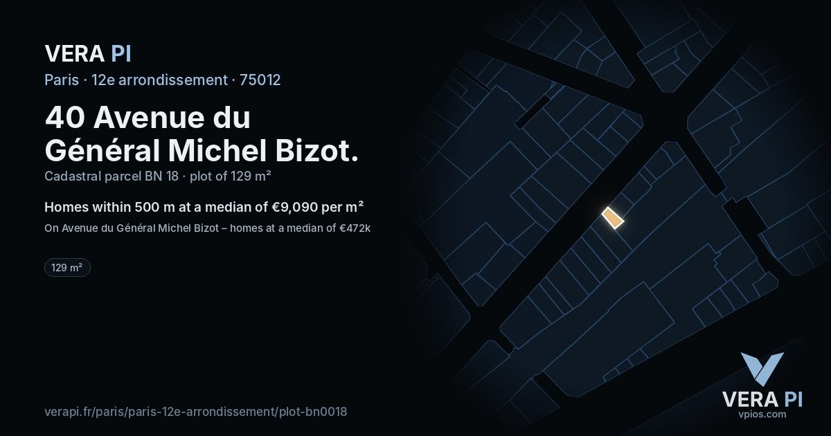40 Avenue du Général Michel Bizot, 12e arrondissement at night – the plot lit, the parcels around coloured by the prices near them