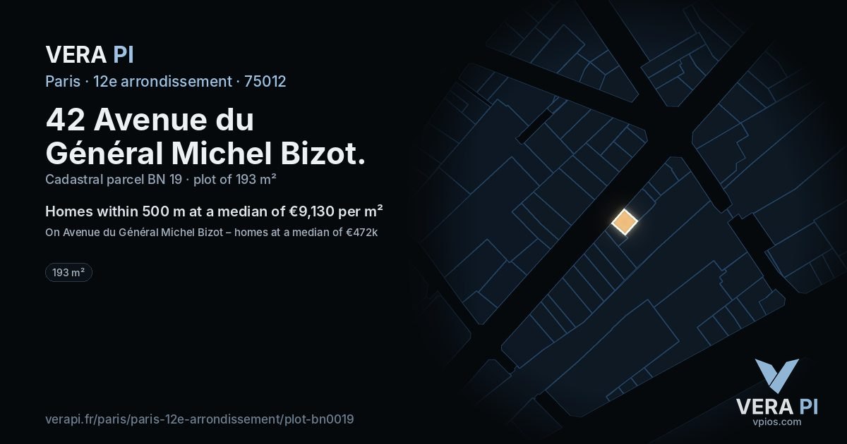 42 Avenue du Général Michel Bizot, 12e arrondissement at night – the plot lit, the parcels around coloured by the prices near them