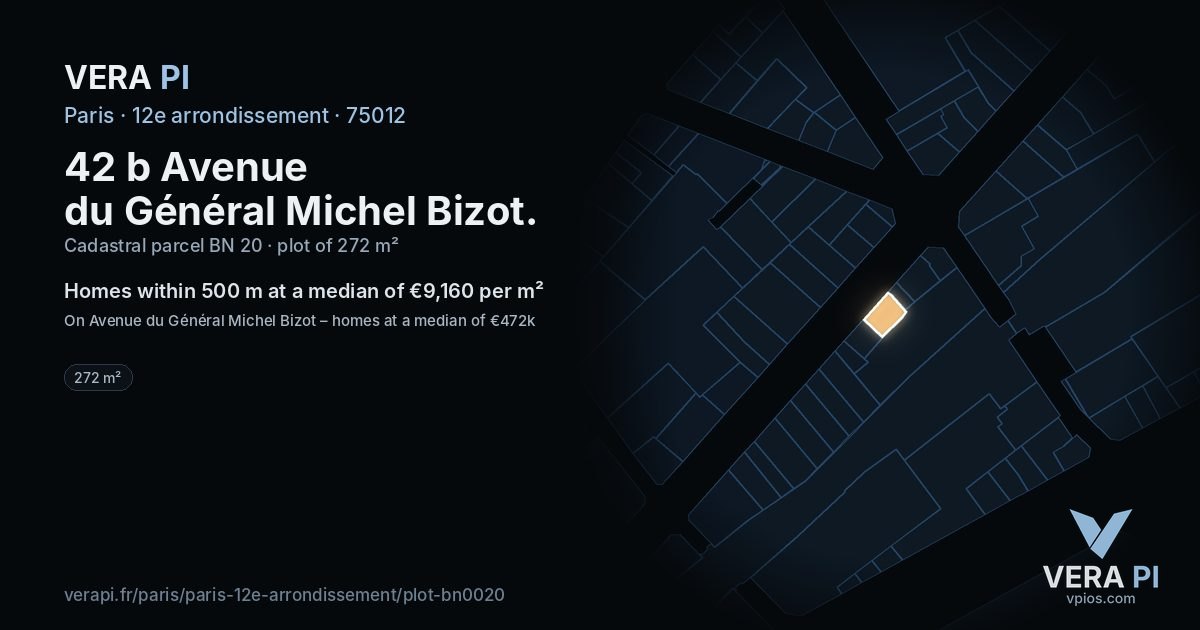 42 b Avenue du Général Michel Bizot, 12e arrondissement at night – the plot lit, the parcels around coloured by the prices near them