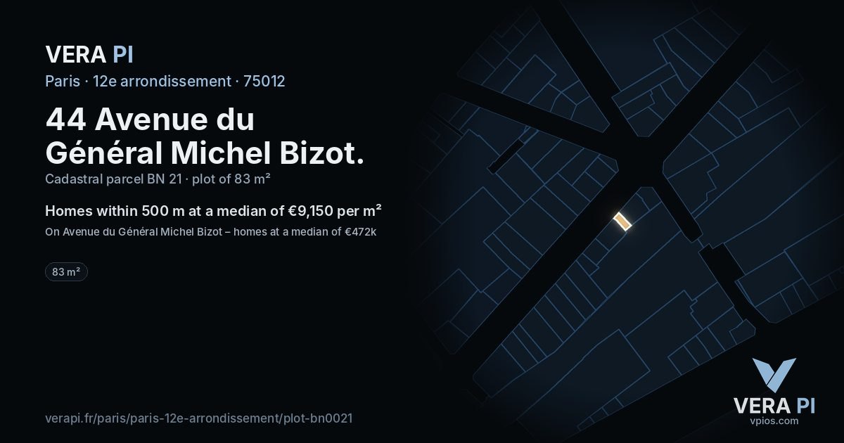 44 Avenue du Général Michel Bizot, 12e arrondissement at night – the plot lit, the parcels around coloured by the prices near them