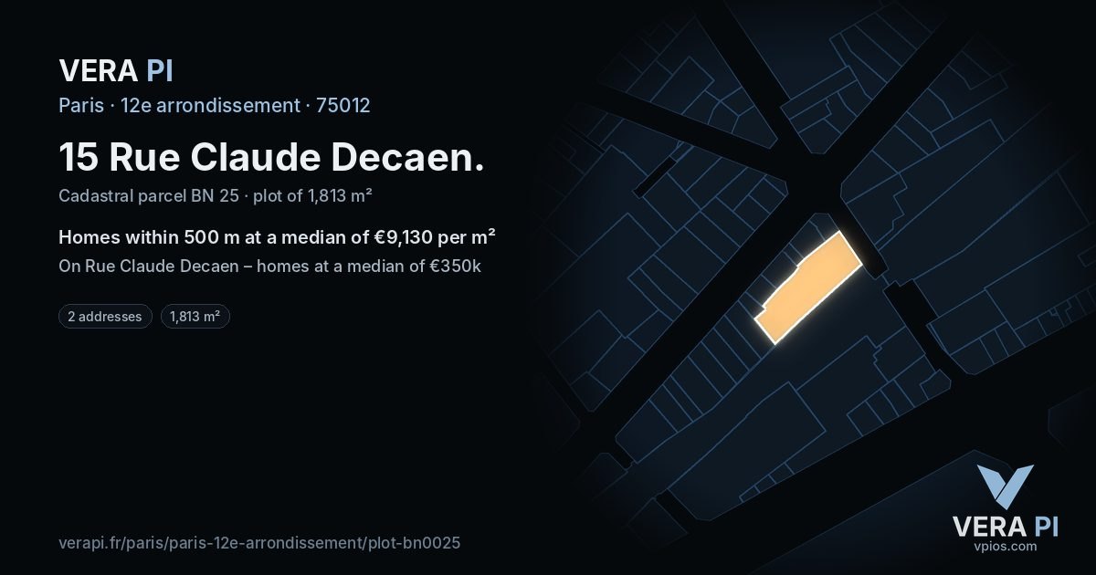 15 Rue Claude Decaen, 12e arrondissement at night – the plot lit, the parcels around coloured by the prices near them