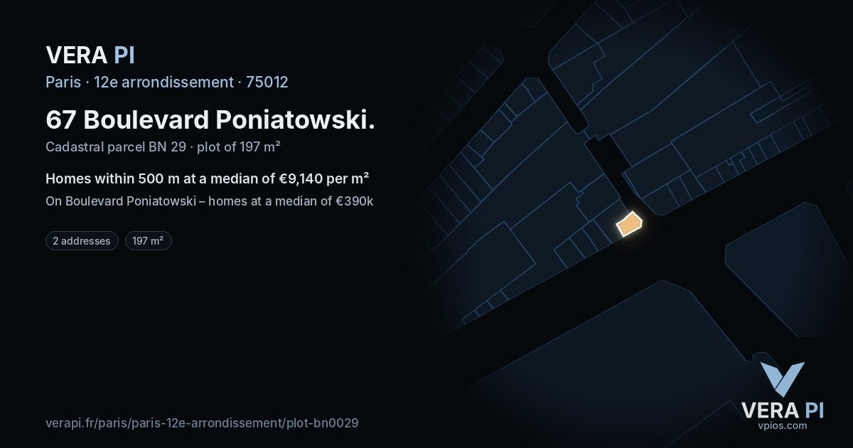 67 Boulevard Poniatowski, 12e arrondissement at night – the plot lit, the parcels around coloured by the prices near them