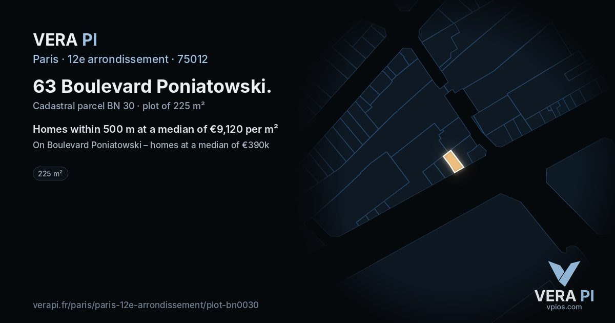 63 Boulevard Poniatowski, 12e arrondissement at night – the plot lit, the parcels around coloured by the prices near them