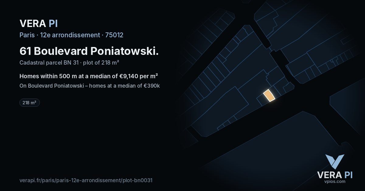 61 Boulevard Poniatowski, 12e arrondissement at night – the plot lit, the parcels around coloured by the prices near them