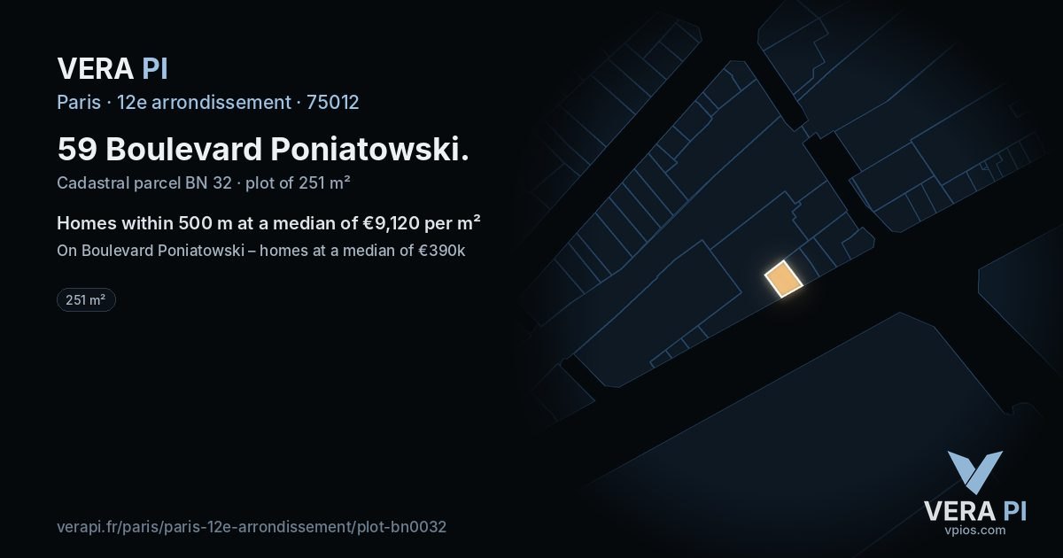 59 Boulevard Poniatowski, 12e arrondissement at night – the plot lit, the parcels around coloured by the prices near them