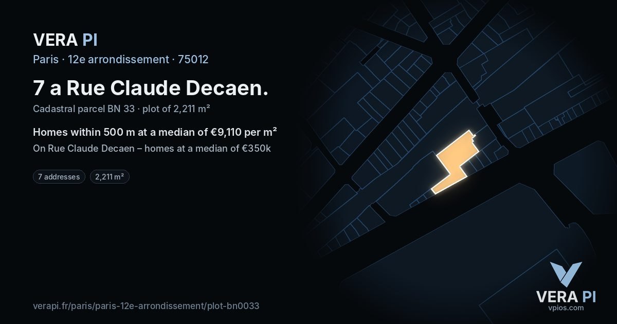 7 a Rue Claude Decaen, 12e arrondissement at night – the plot lit, the parcels around coloured by the prices near them