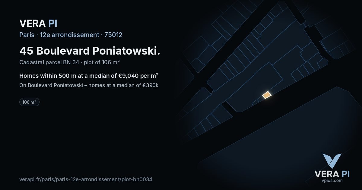 45 Boulevard Poniatowski, 12e arrondissement at night – the plot lit, the parcels around coloured by the prices near them