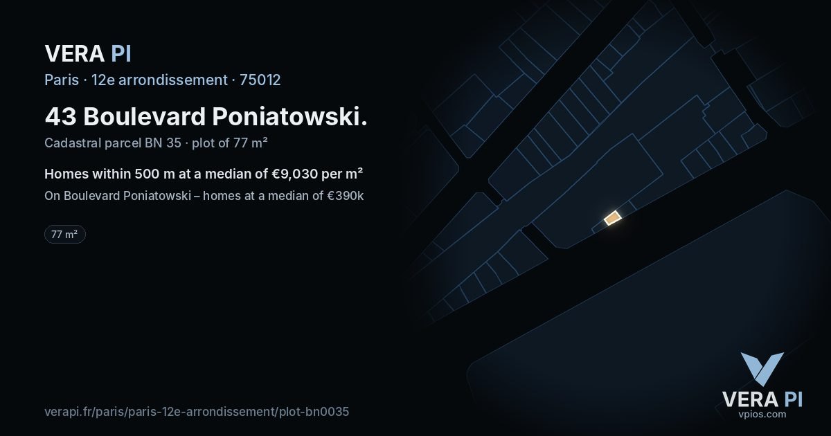 43 Boulevard Poniatowski, 12e arrondissement at night – the plot lit, the parcels around coloured by the prices near them