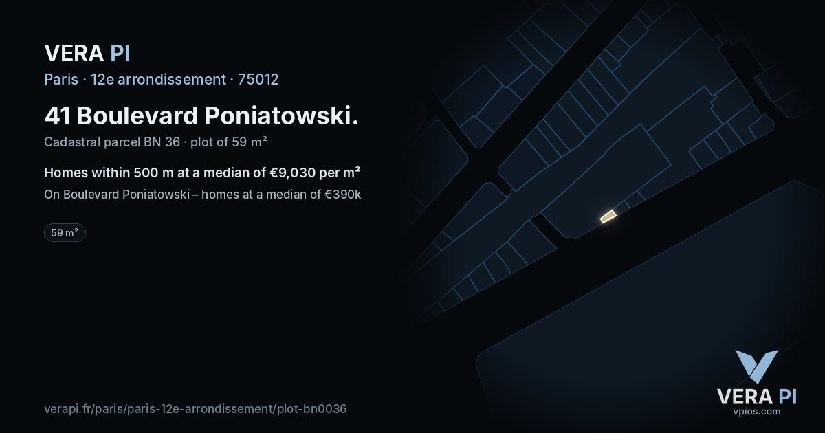 41 Boulevard Poniatowski, 12e arrondissement at night – the plot lit, the parcels around coloured by the prices near them