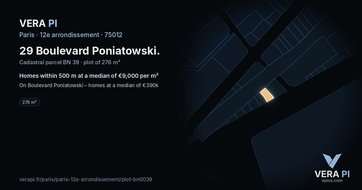 29 Boulevard Poniatowski, 12e arrondissement at night – the plot lit, the parcels around coloured by the prices near them