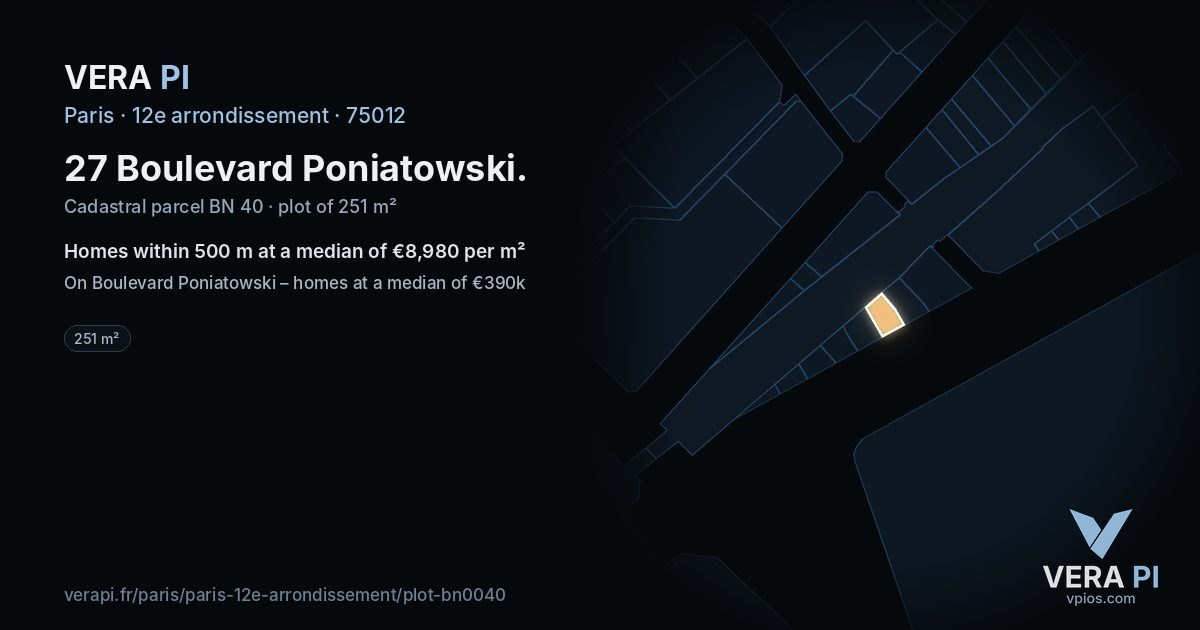 27 Boulevard Poniatowski, 12e arrondissement at night – the plot lit, the parcels around coloured by the prices near them