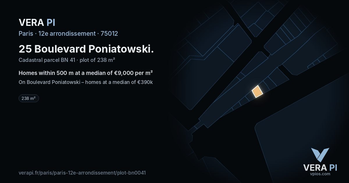 25 Boulevard Poniatowski, 12e arrondissement at night – the plot lit, the parcels around coloured by the prices near them
