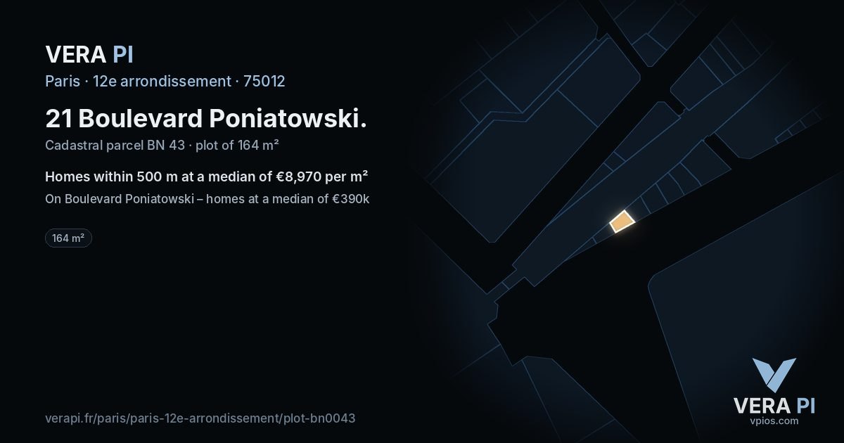 21 Boulevard Poniatowski, 12e arrondissement at night – the plot lit, the parcels around coloured by the prices near them