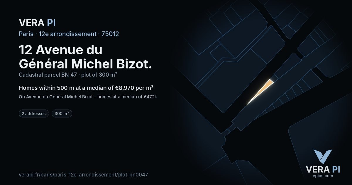 12 Avenue du Général Michel Bizot, 12e arrondissement at night – the plot lit, the parcels around coloured by the prices near them