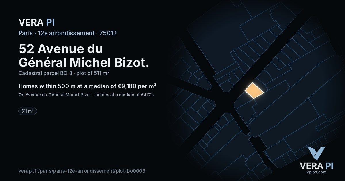 52 Avenue du Général Michel Bizot, 12e arrondissement at night – the plot lit, the parcels around coloured by the prices near them