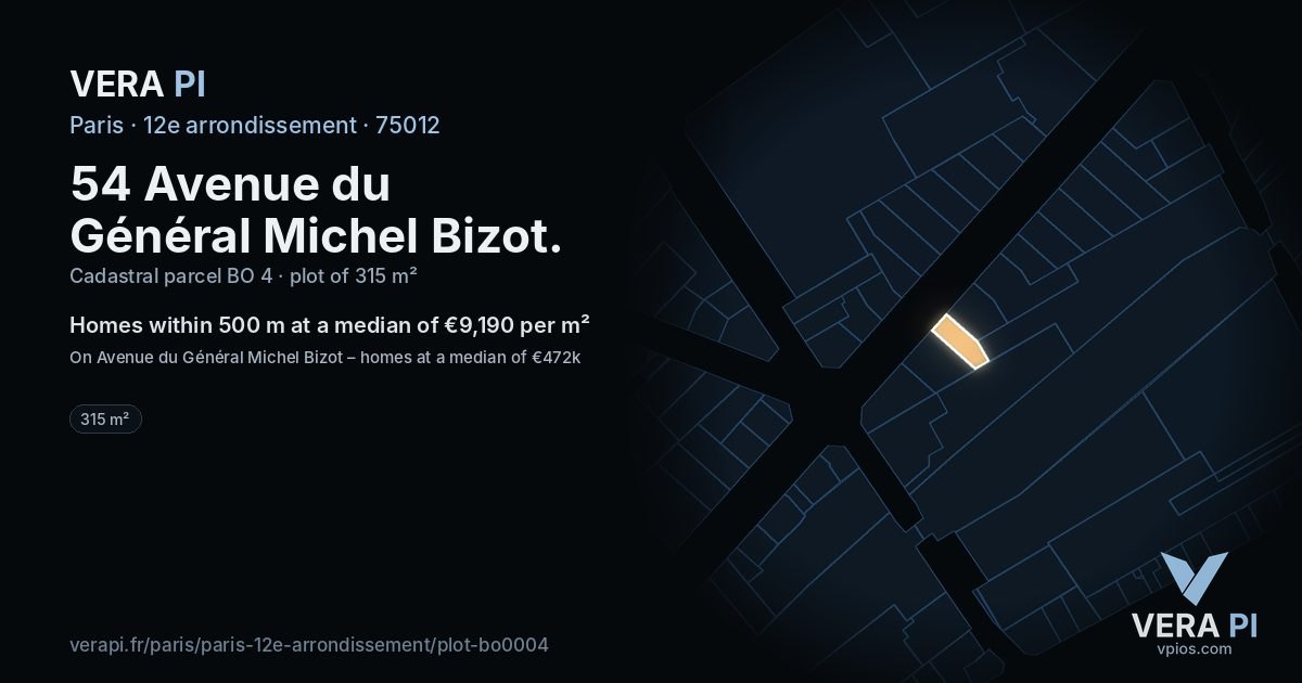 54 Avenue du Général Michel Bizot, 12e arrondissement at night – the plot lit, the parcels around coloured by the prices near them