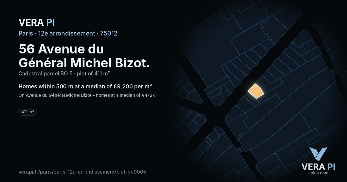 56 Avenue du Général Michel Bizot, 12e arrondissement at night – the plot lit, the parcels around coloured by the prices near them
