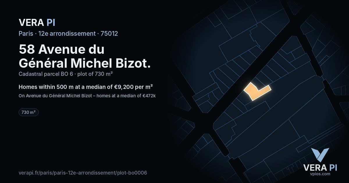 58 Avenue du Général Michel Bizot, 12e arrondissement at night – the plot lit, the parcels around coloured by the prices near them