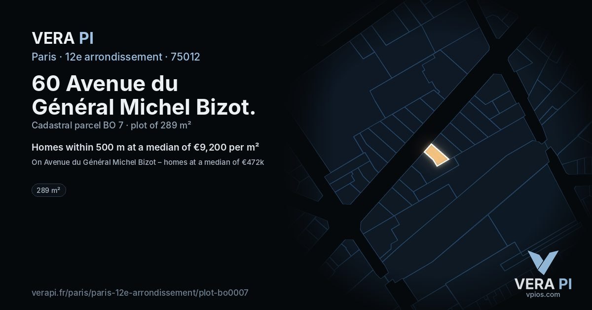60 Avenue du Général Michel Bizot, 12e arrondissement at night – the plot lit, the parcels around coloured by the prices near them