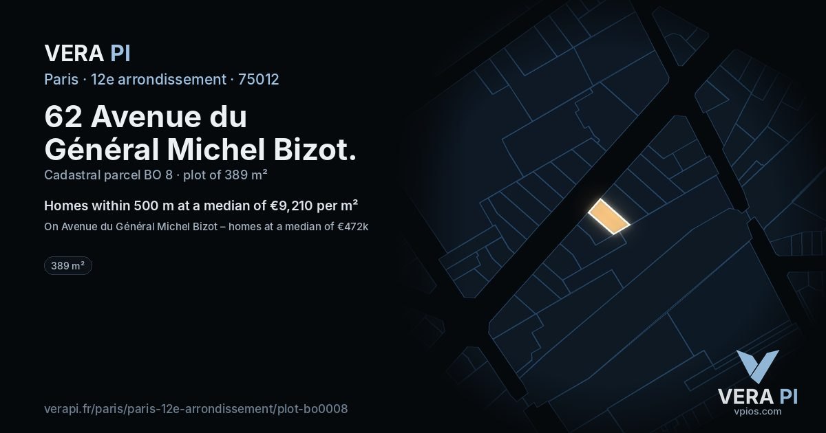 62 Avenue du Général Michel Bizot, 12e arrondissement at night – the plot lit, the parcels around coloured by the prices near them