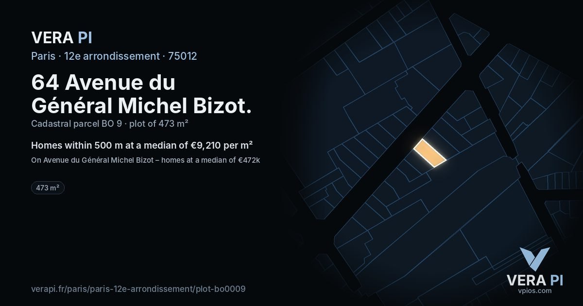 64 Avenue du Général Michel Bizot, 12e arrondissement at night – the plot lit, the parcels around coloured by the prices near them