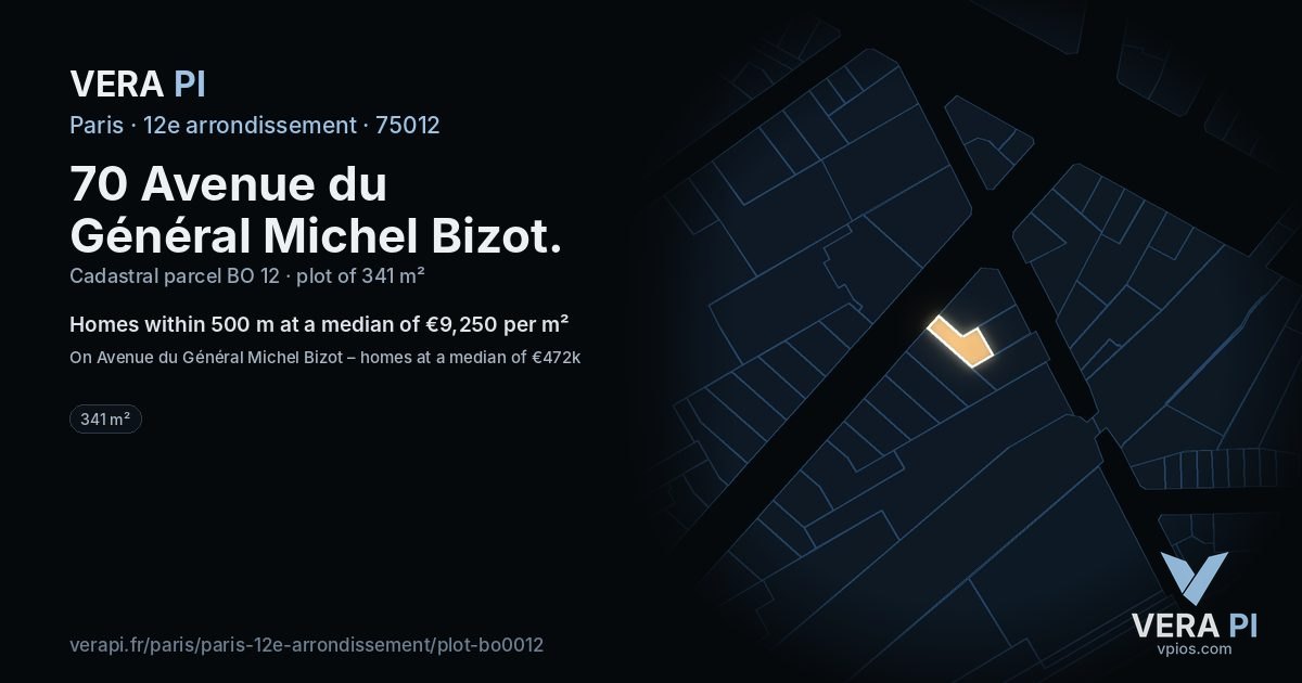 70 Avenue du Général Michel Bizot, 12e arrondissement at night – the plot lit, the parcels around coloured by the prices near them