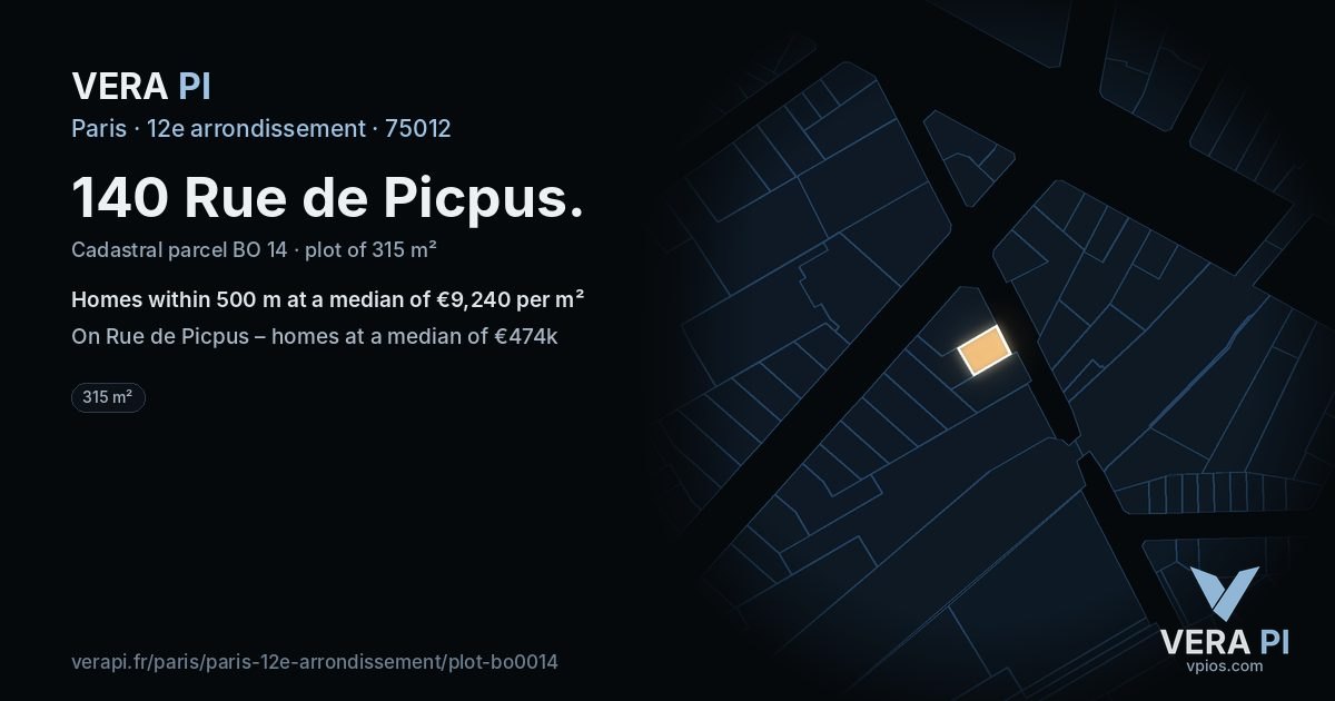 140 Rue de Picpus, 12e arrondissement at night – the plot lit, the parcels around coloured by the prices near them