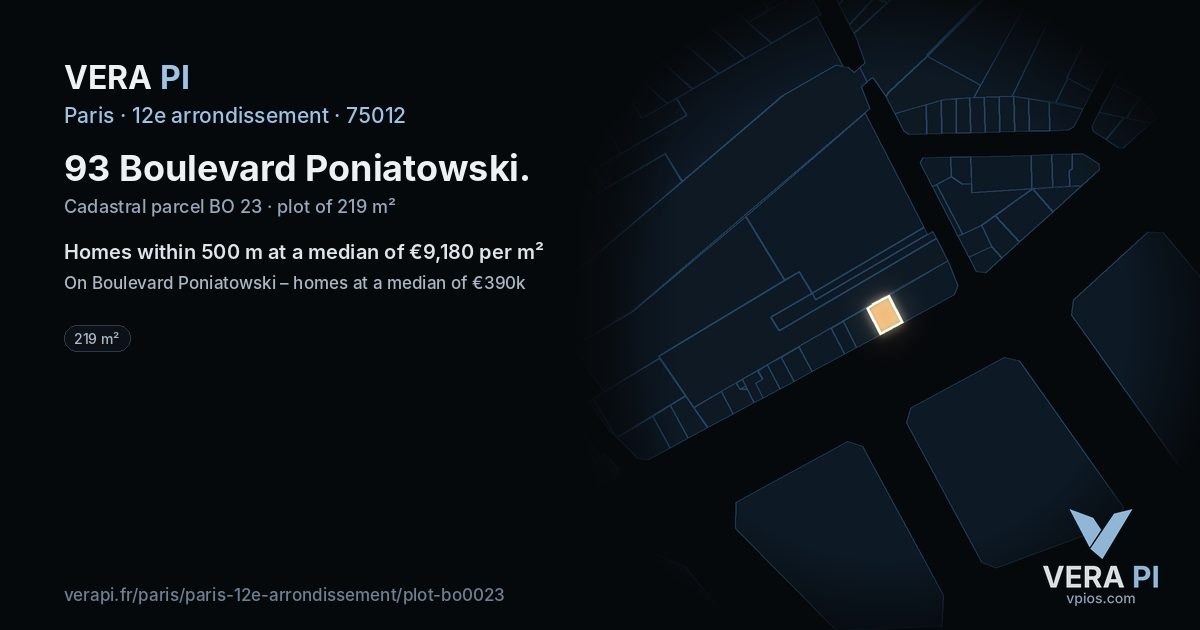 93 Boulevard Poniatowski, 12e arrondissement at night – the plot lit, the parcels around coloured by the prices near them