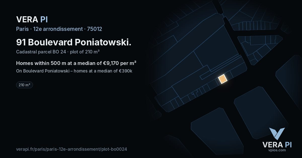 91 Boulevard Poniatowski, 12e arrondissement at night – the plot lit, the parcels around coloured by the prices near them
