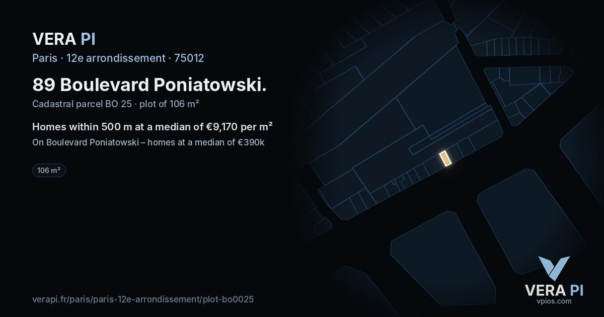 89 Boulevard Poniatowski, 12e arrondissement at night – the plot lit, the parcels around coloured by the prices near them