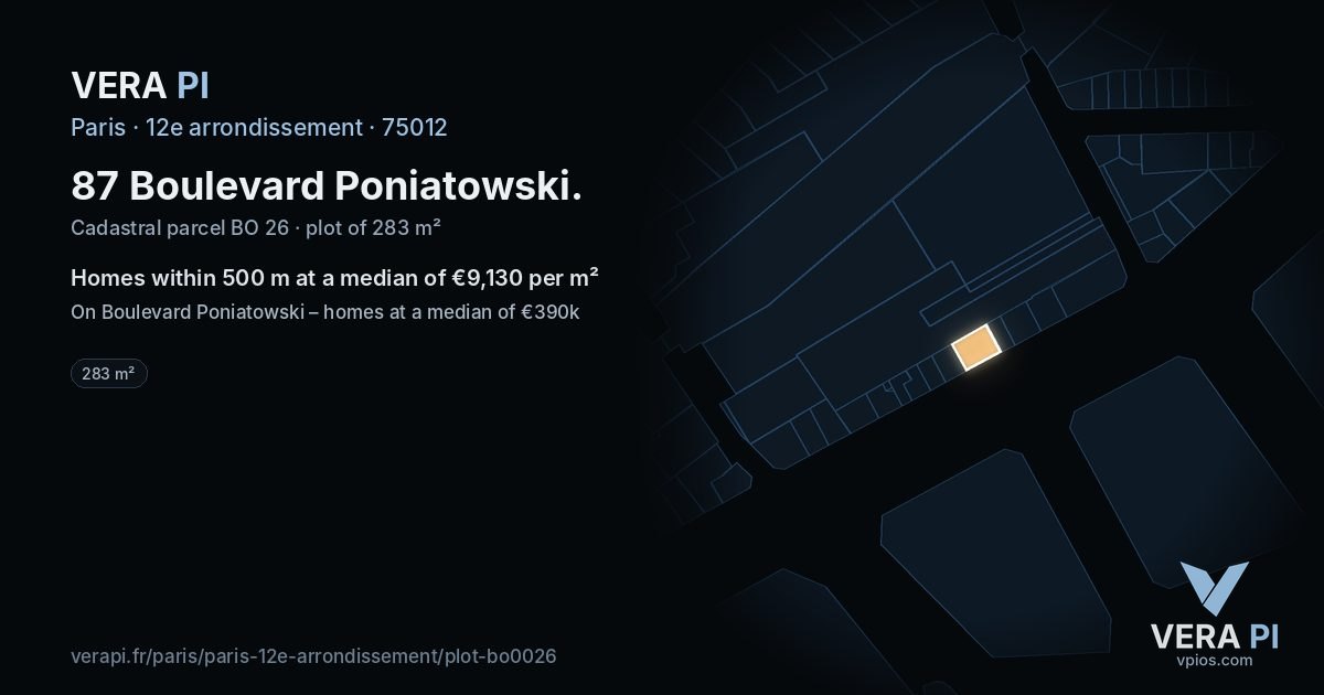 87 Boulevard Poniatowski, 12e arrondissement at night – the plot lit, the parcels around coloured by the prices near them